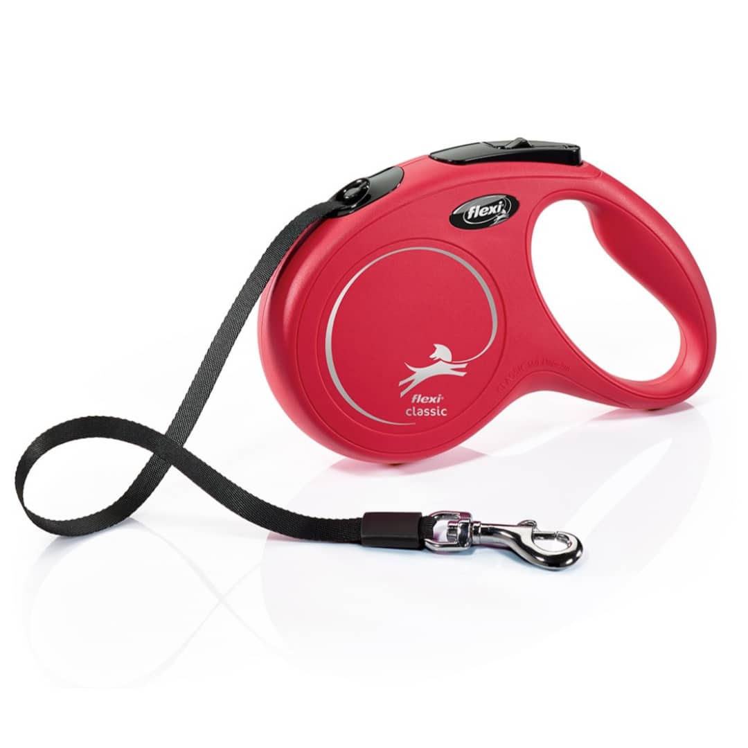 FLEXI NEW CLASSIC M LENTE RED 5M 25KG izvelkama inercijas pavada suņiem